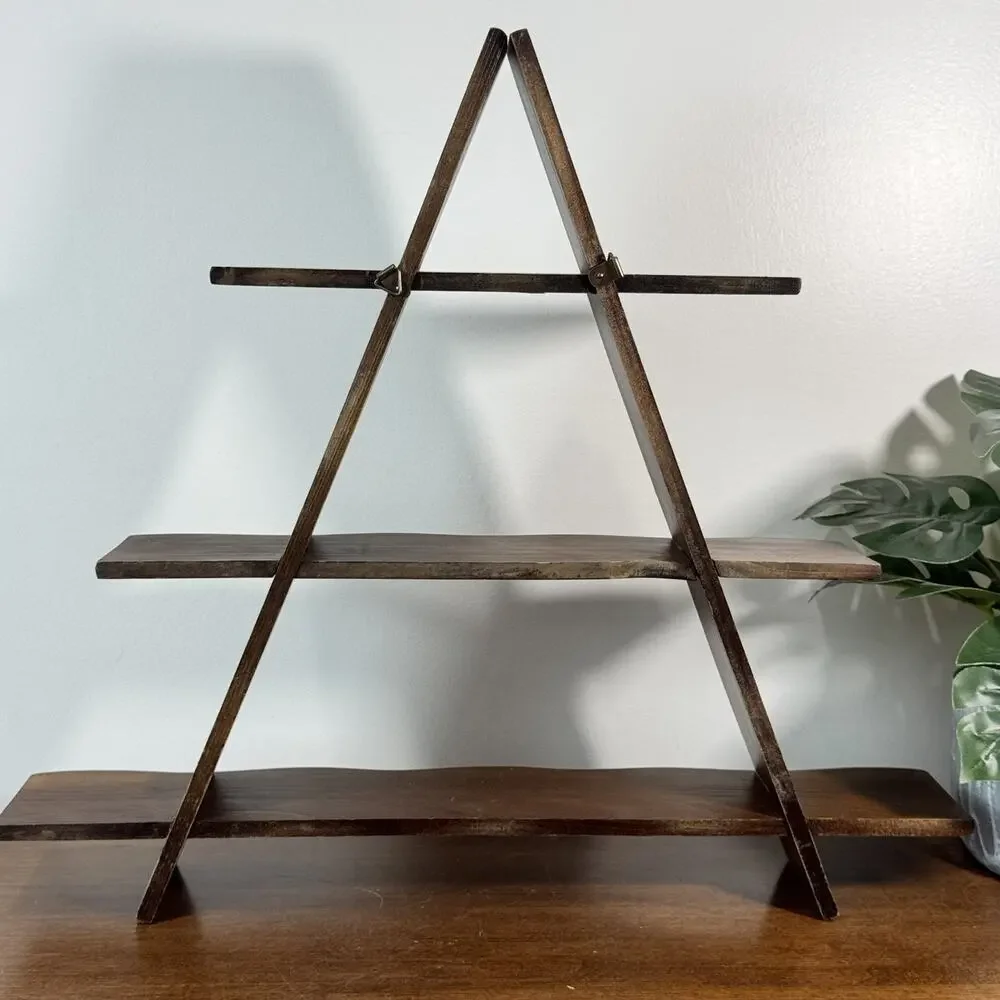 Vintage Wooden Display Shelf Tiered Dark Brown Decor Taiwan Triangle Wood